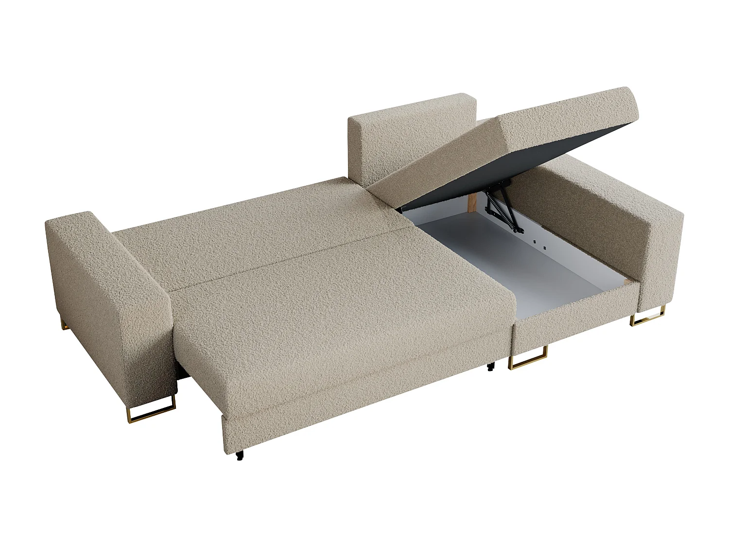 Ecksofa DORIAN - schlaffunktion und Bettkasten, lose Kissen - Beige Boucle