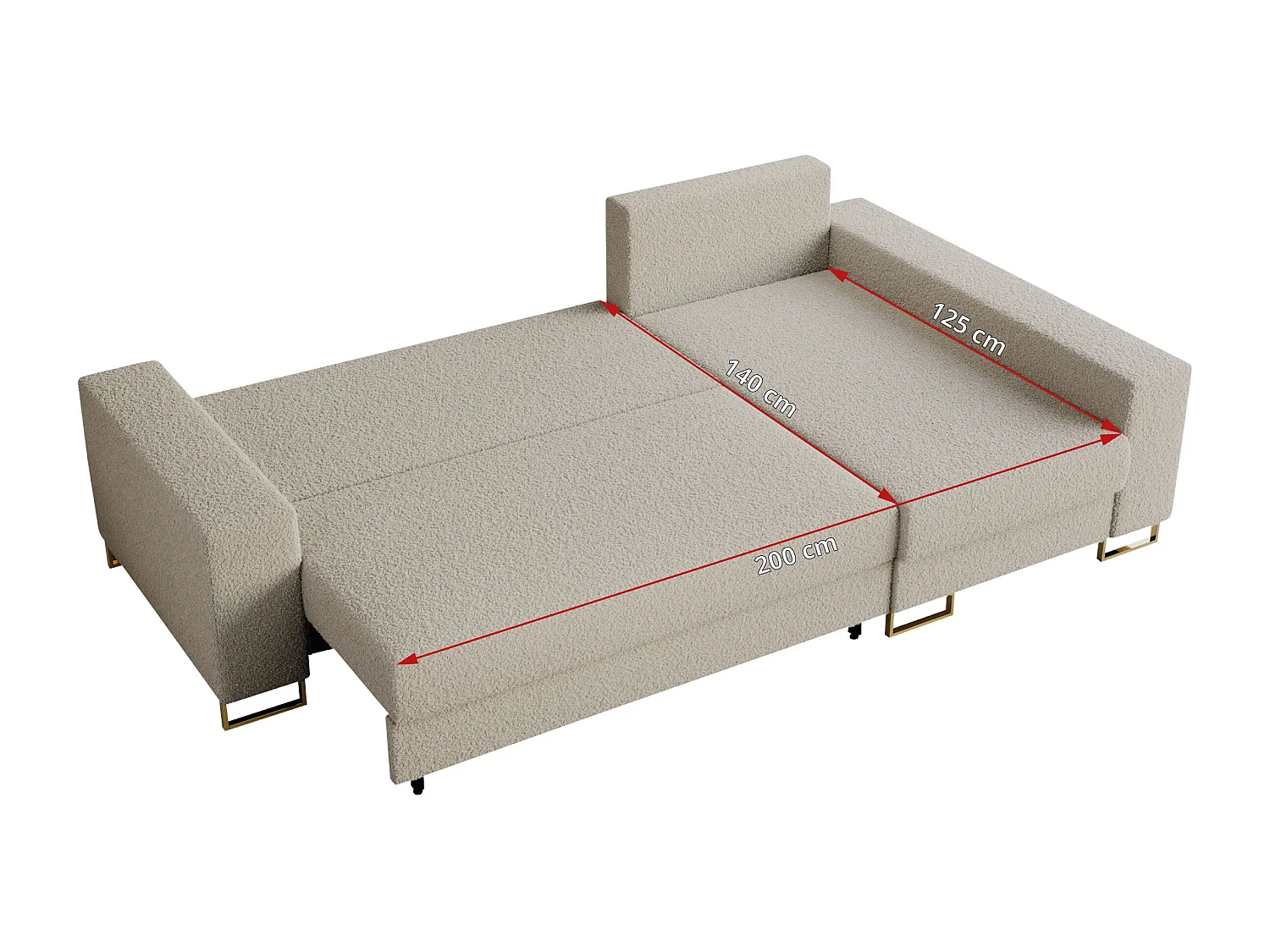 Ecksofa DORIAN - schlaffunktion und Bettkasten, lose Kissen - Beige Boucle