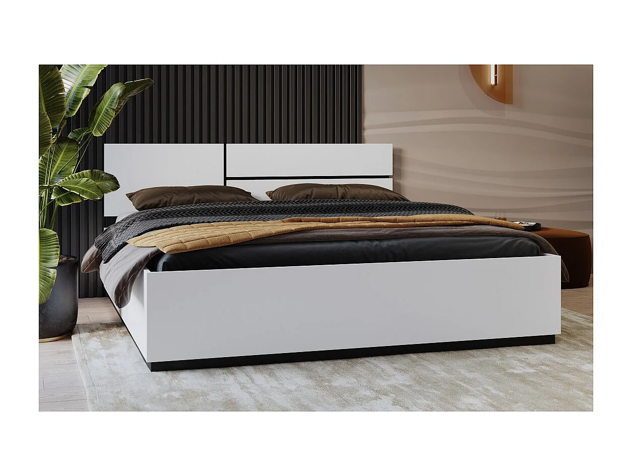 Lit HAVANA 180x200 cm blanc et noir – Lit design moderne pour chambre adulte
