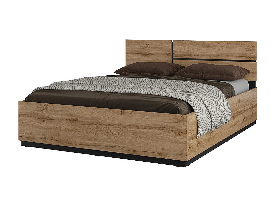 Cama HAVANA 180x200 roble y negro con somier – Estilo natural y confort de gran tamaño