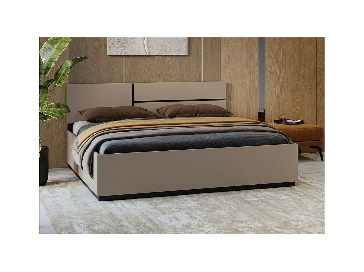 Cama HAVANA 180x200 bege e preta com estrado – Elegância suave e conforto XXL para o seu quarto