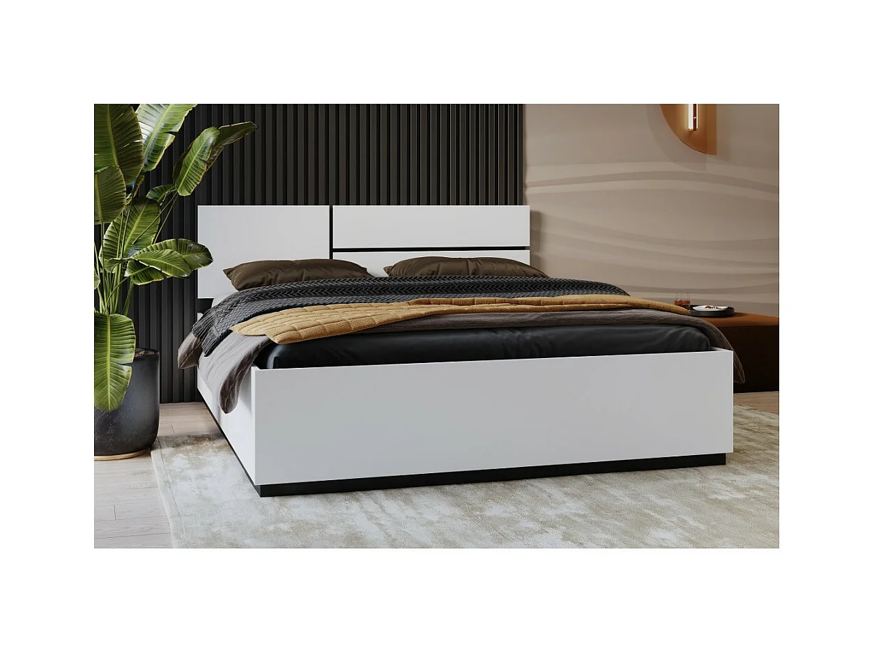 Cama HAVANA 160x200 cm branca e preta – Design moderno e estrutura robusta