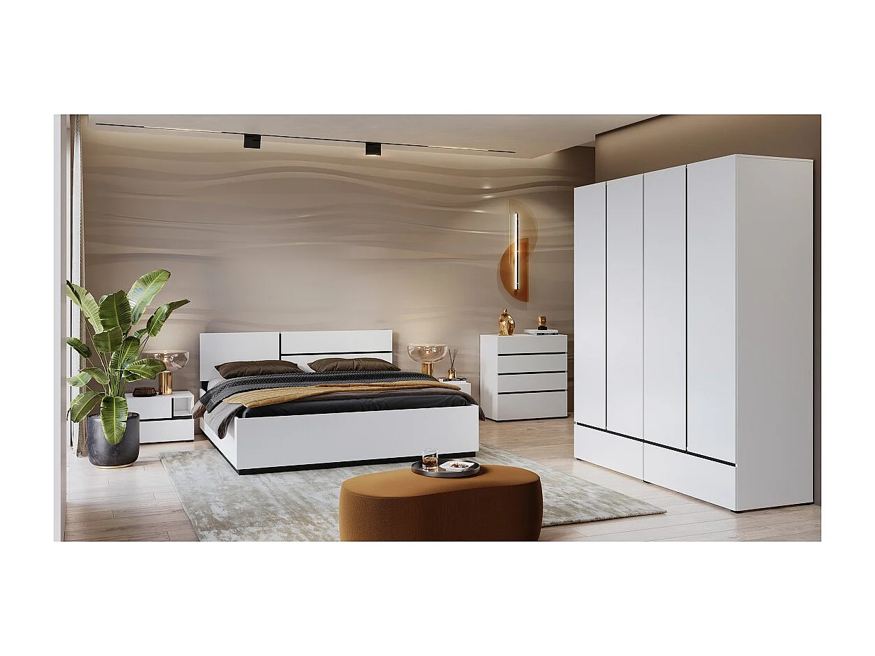 Cama HAVANA 180x200 branca e preta com estrado – Conforto XL e estilo moderno para o seu quarto