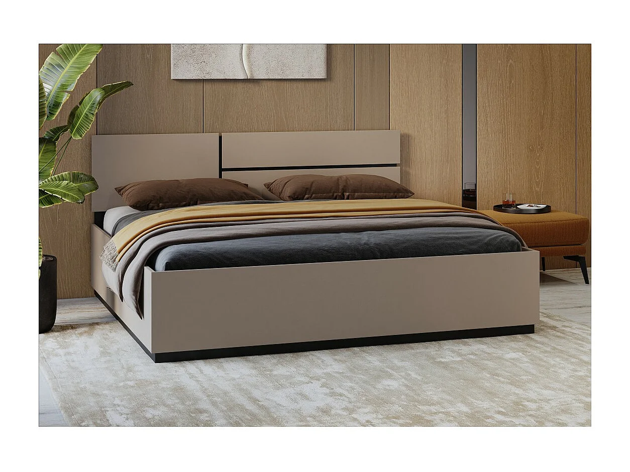 Lit HAVANA 180x200 cm beige et noir – Élégance moderne pour grande chambre adulte