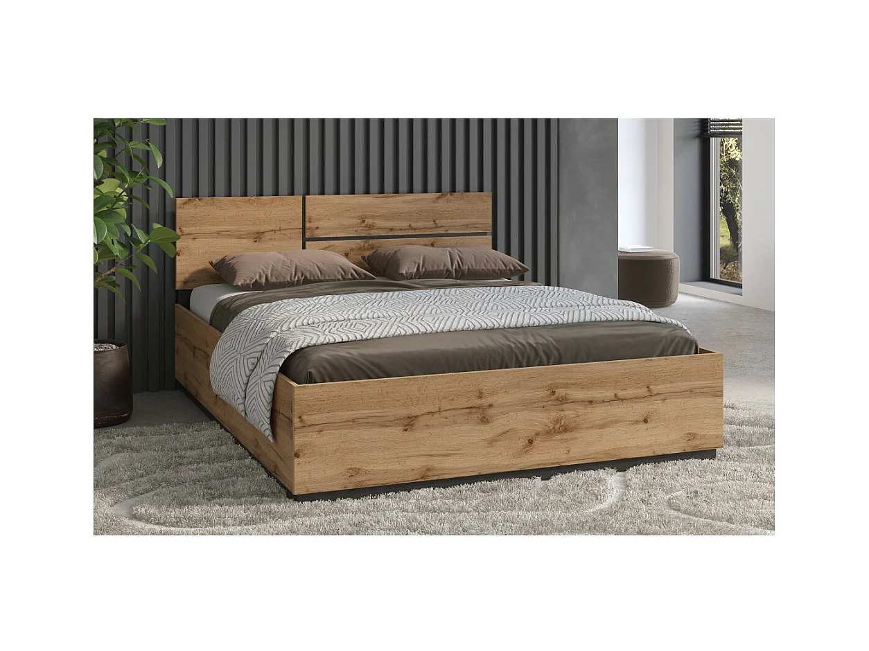 Cama HAVANA 180x200 cm carvalho e preto – Cama grande moderna para quarto natural