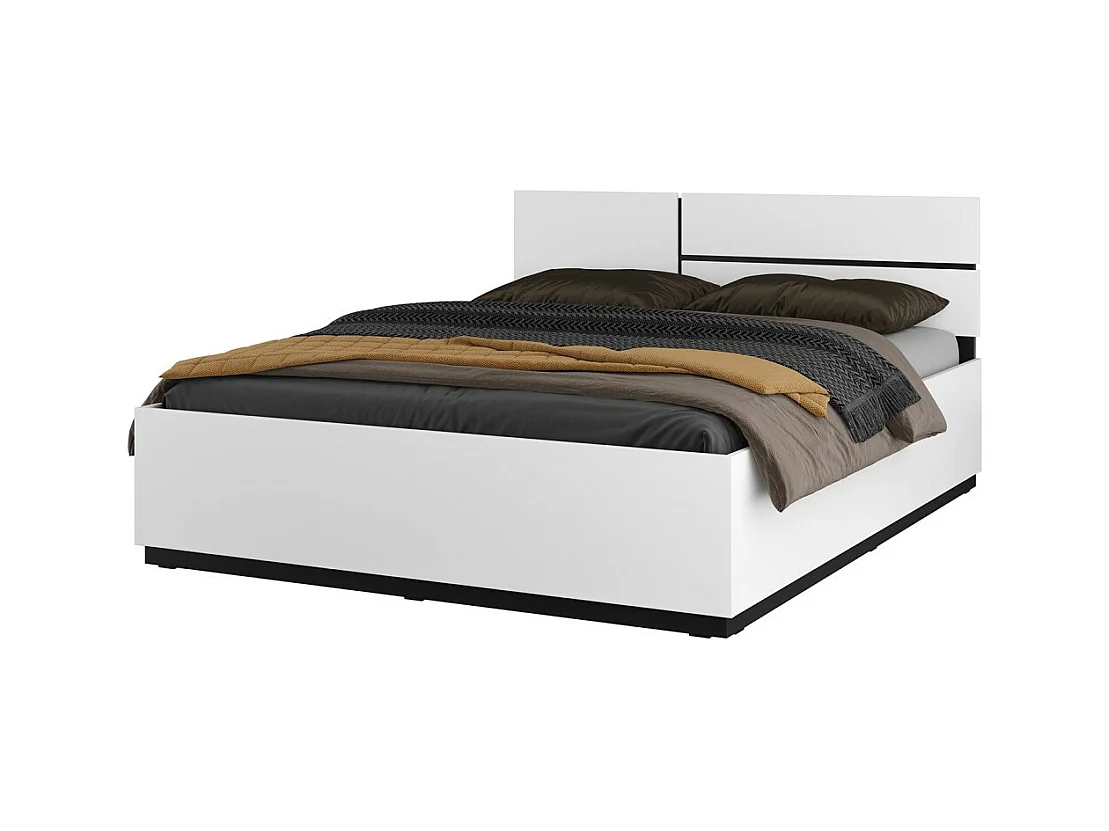 Lit HAVANA 160x200 blanc et noir avec sommier – Design moderne et confort optimisé