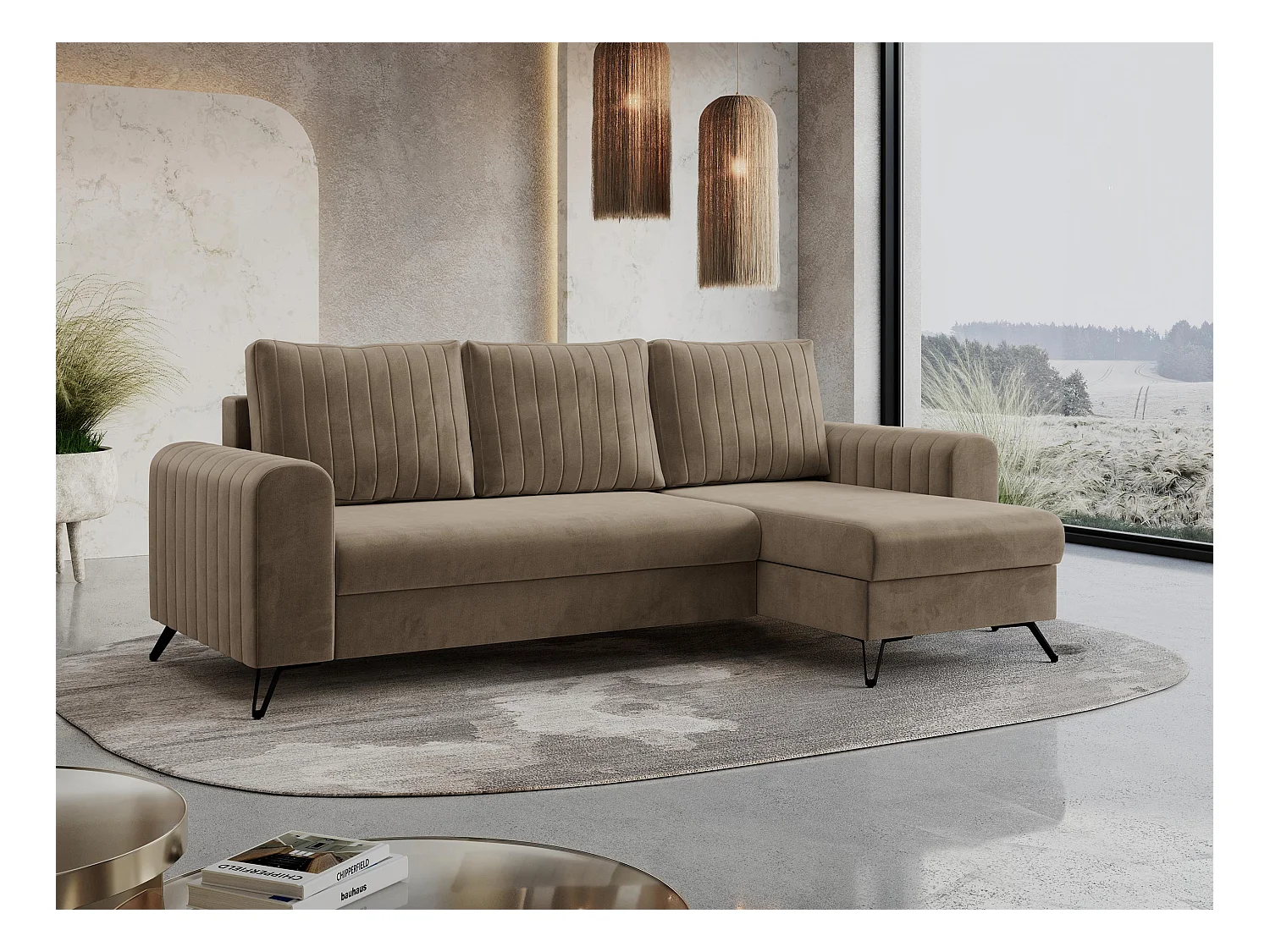 Ecksofa AXEL - universal mit schlaffunktion, Bettkasten - Dunkelbraun Velvet