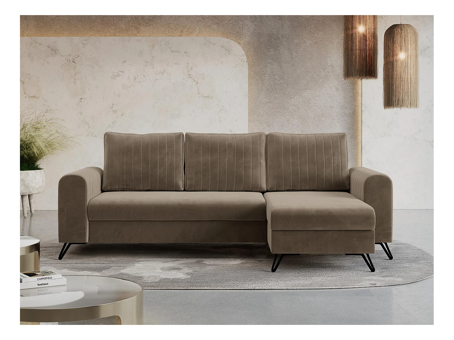 Ecksofa AXEL - universal mit schlaffunktion, Bettkasten - Dunkelbraun Velvet