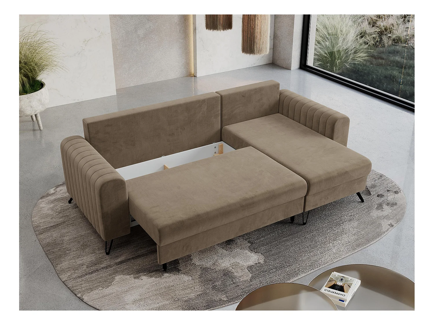Ecksofa AXEL - universal mit schlaffunktion, Bettkasten - Dunkelbraun Velvet