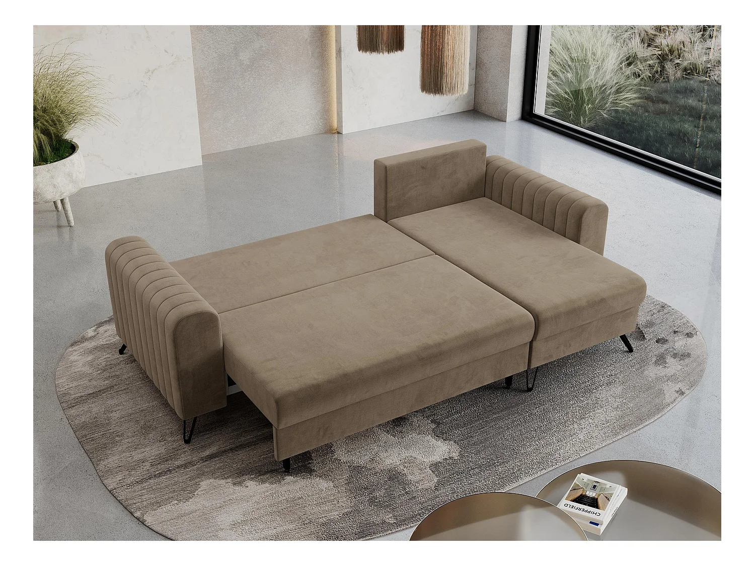 Ecksofa AXEL - universal mit schlaffunktion, Bettkasten - Dunkelbraun Velvet