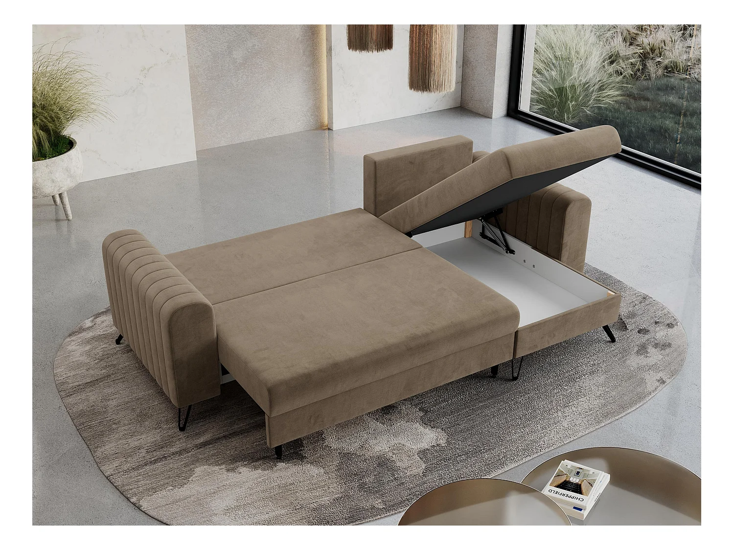 Ecksofa AXEL - universal mit schlaffunktion, Bettkasten - Dunkelbraun Velvet