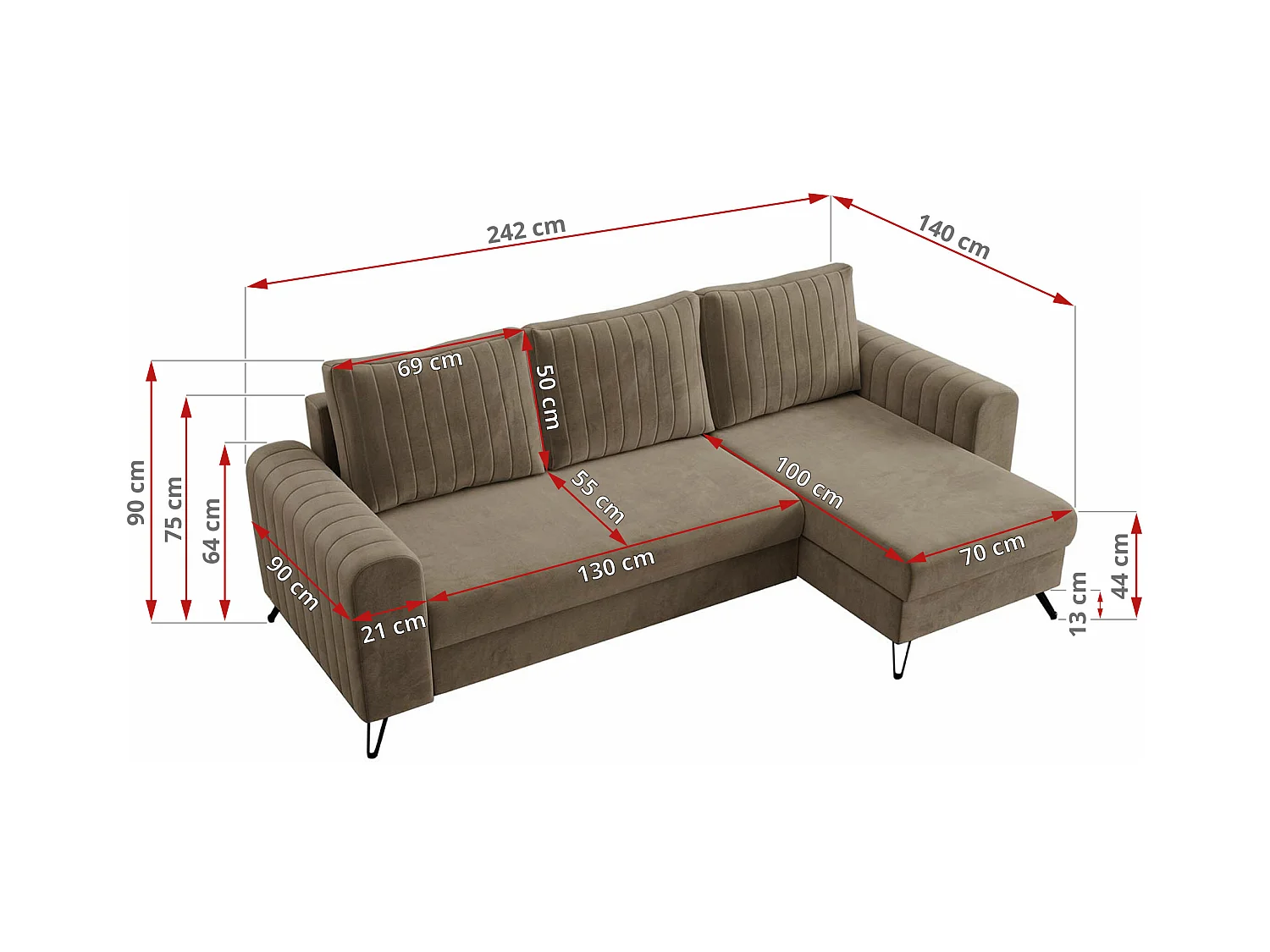 Ecksofa AXEL - universal mit schlaffunktion, Bettkasten - Dunkelbraun Velvet