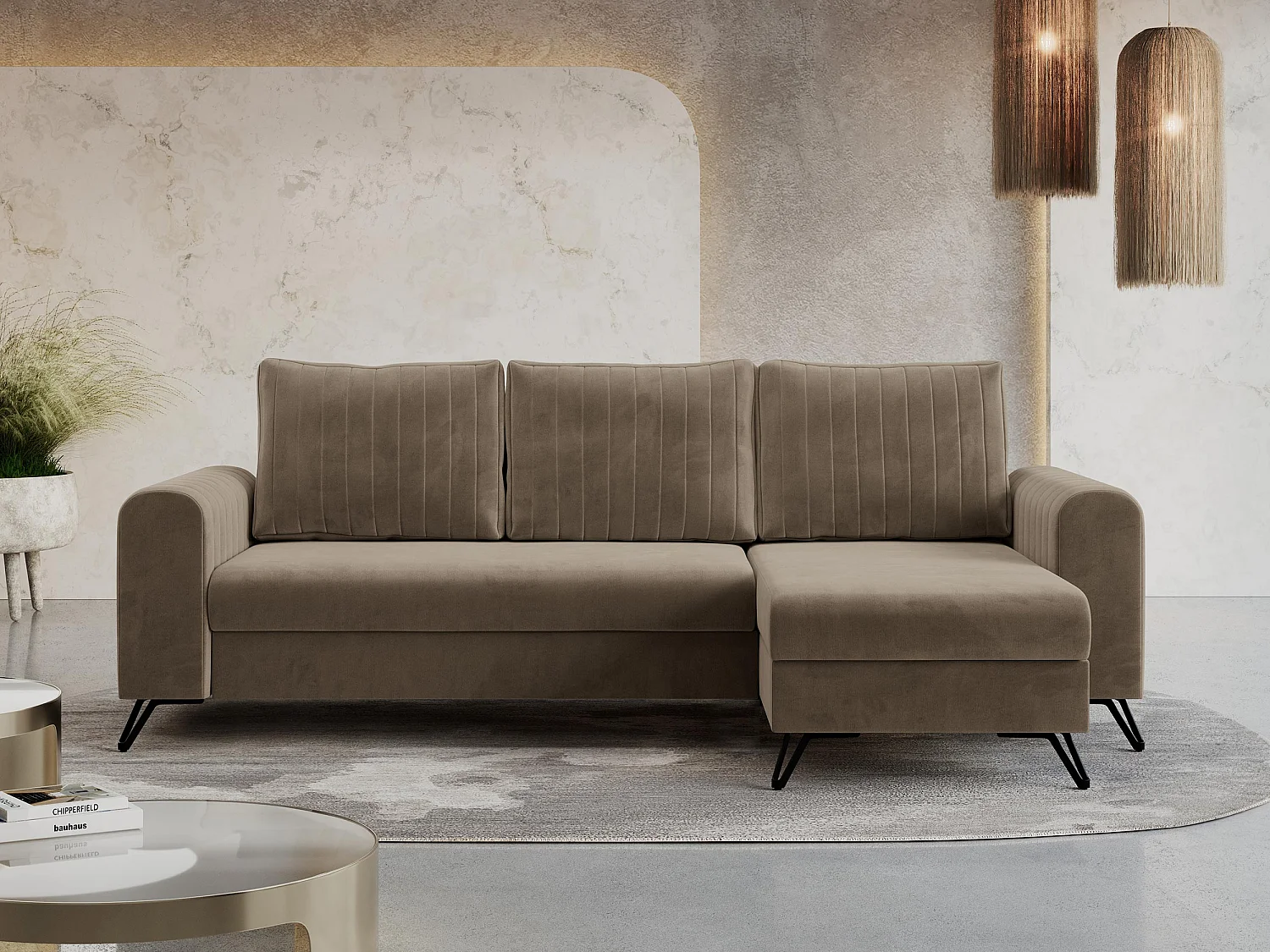 Ecksofa AXEL - universal mit schlaffunktion, Bettkasten - Dunkelbraun Velvet