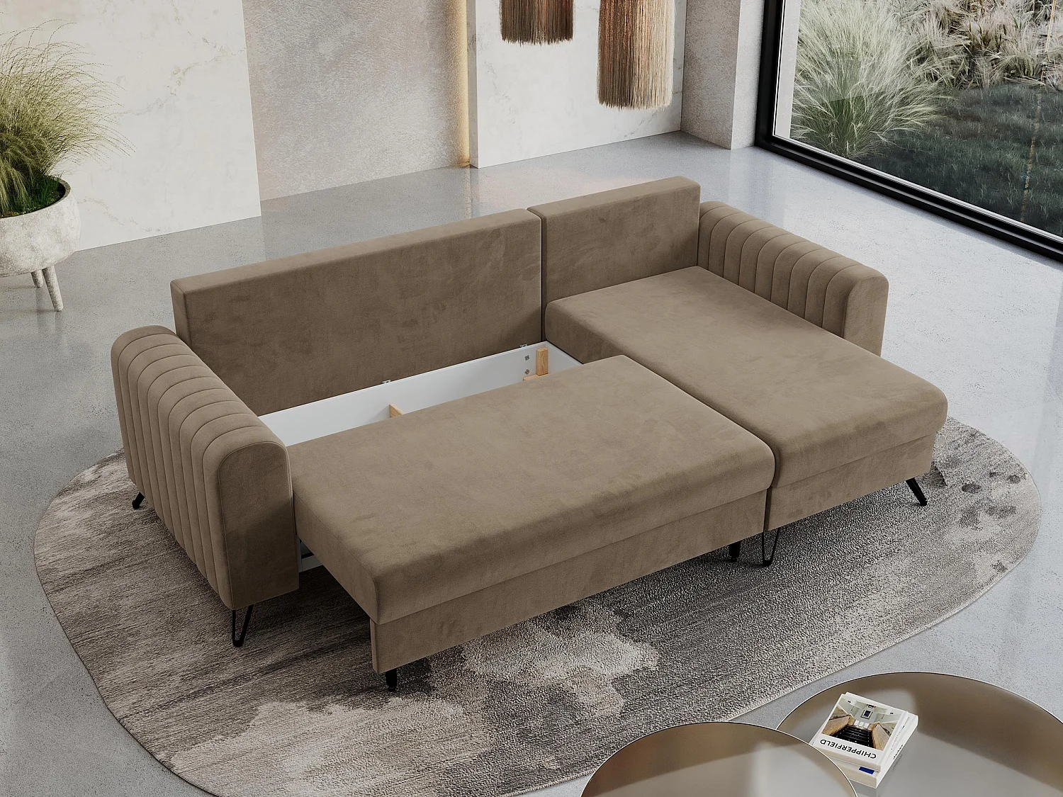 Ecksofa AXEL - universal mit schlaffunktion, Bettkasten - Dunkelbraun Velvet