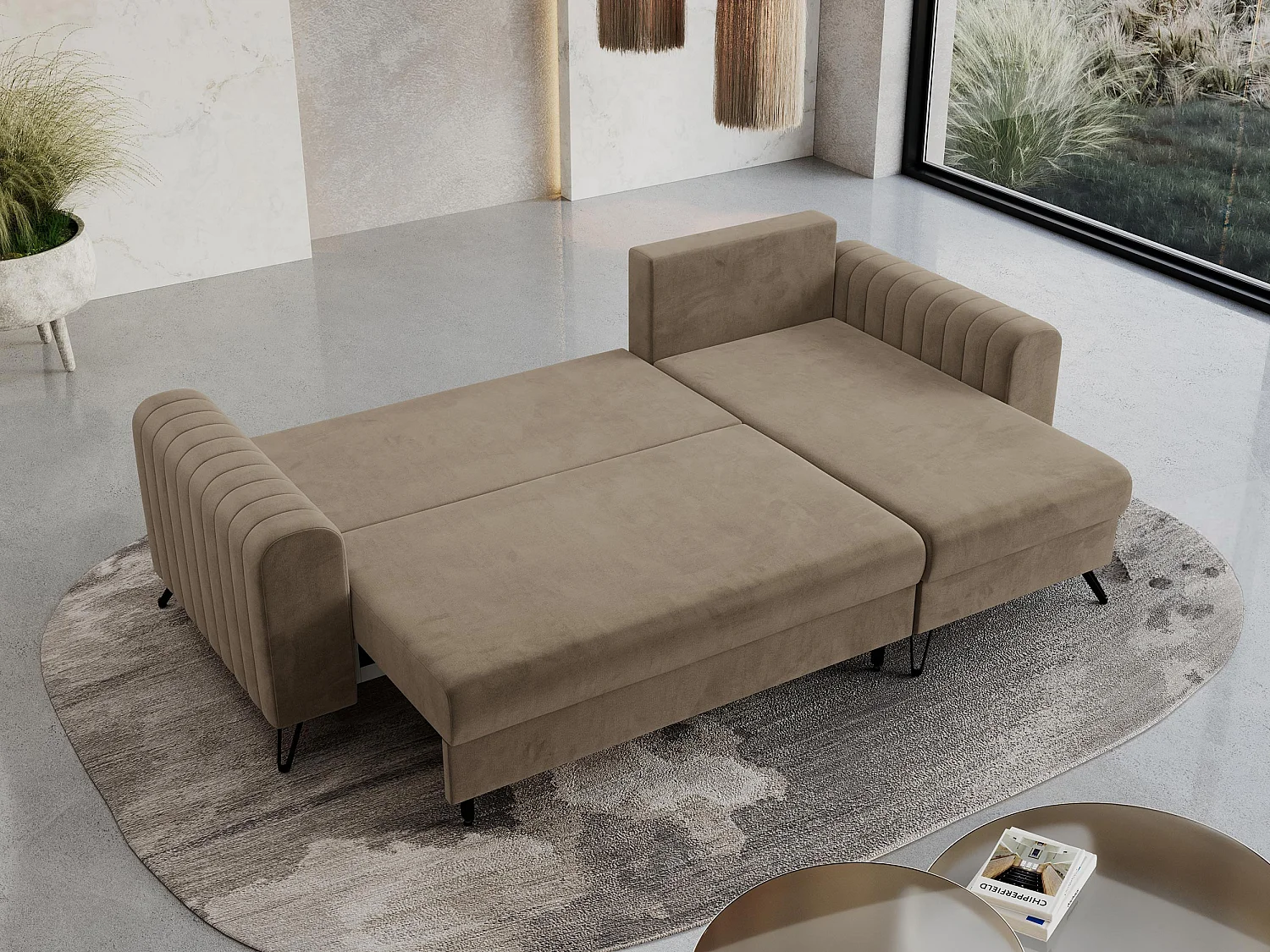 Ecksofa AXEL - universal mit schlaffunktion, Bettkasten - Dunkelbraun Velvet