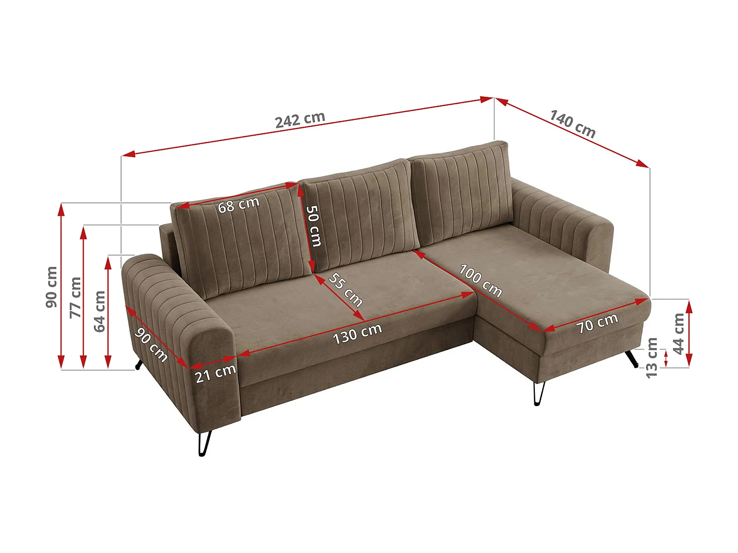 Ecksofa AXEL - universal mit schlaffunktion, Bettkasten - Dunkelbraun Velvet