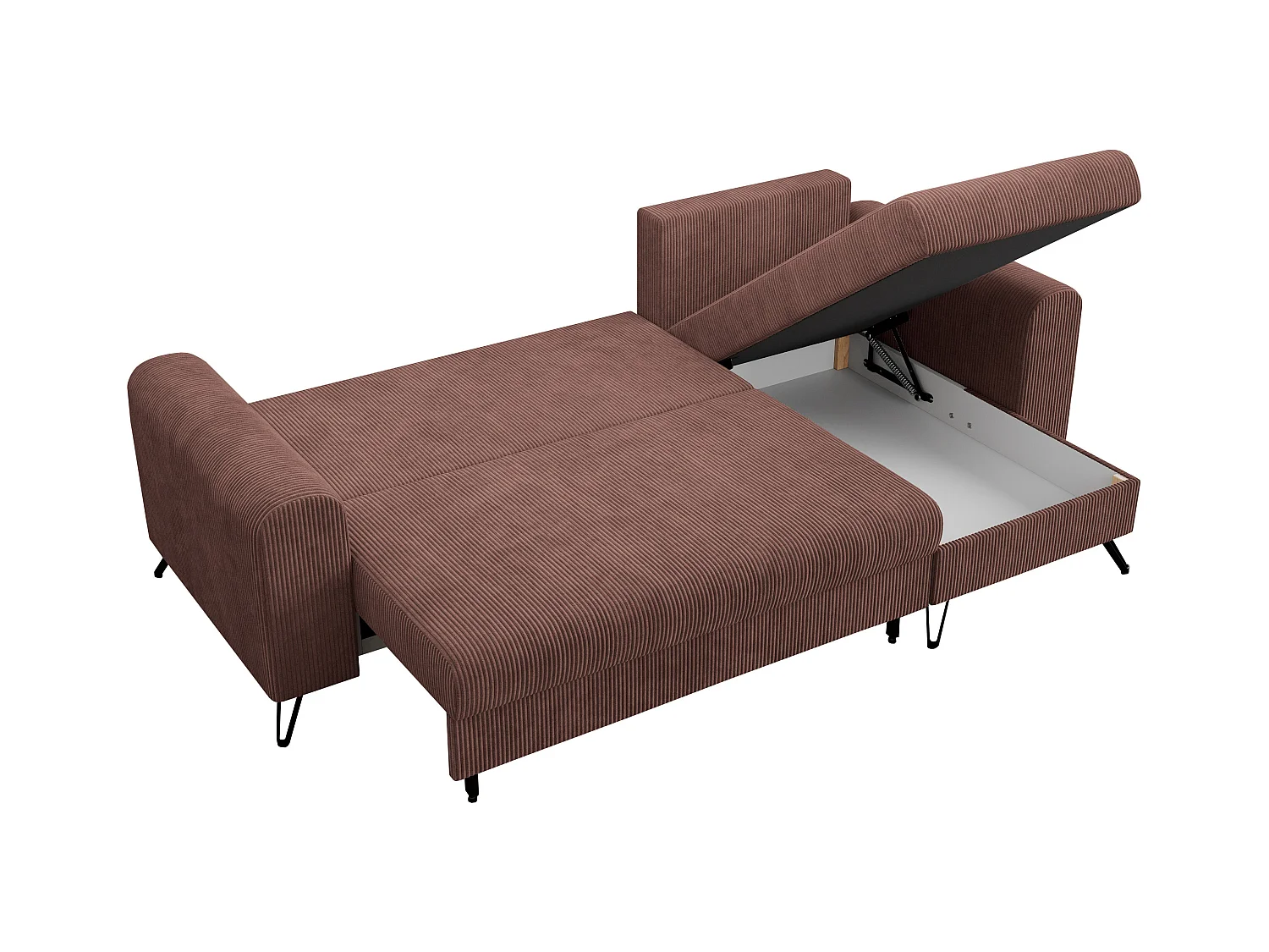 Ecksofa HUGO - L-Form mit Schlaffunktion, lose Kissen - Braun Cord