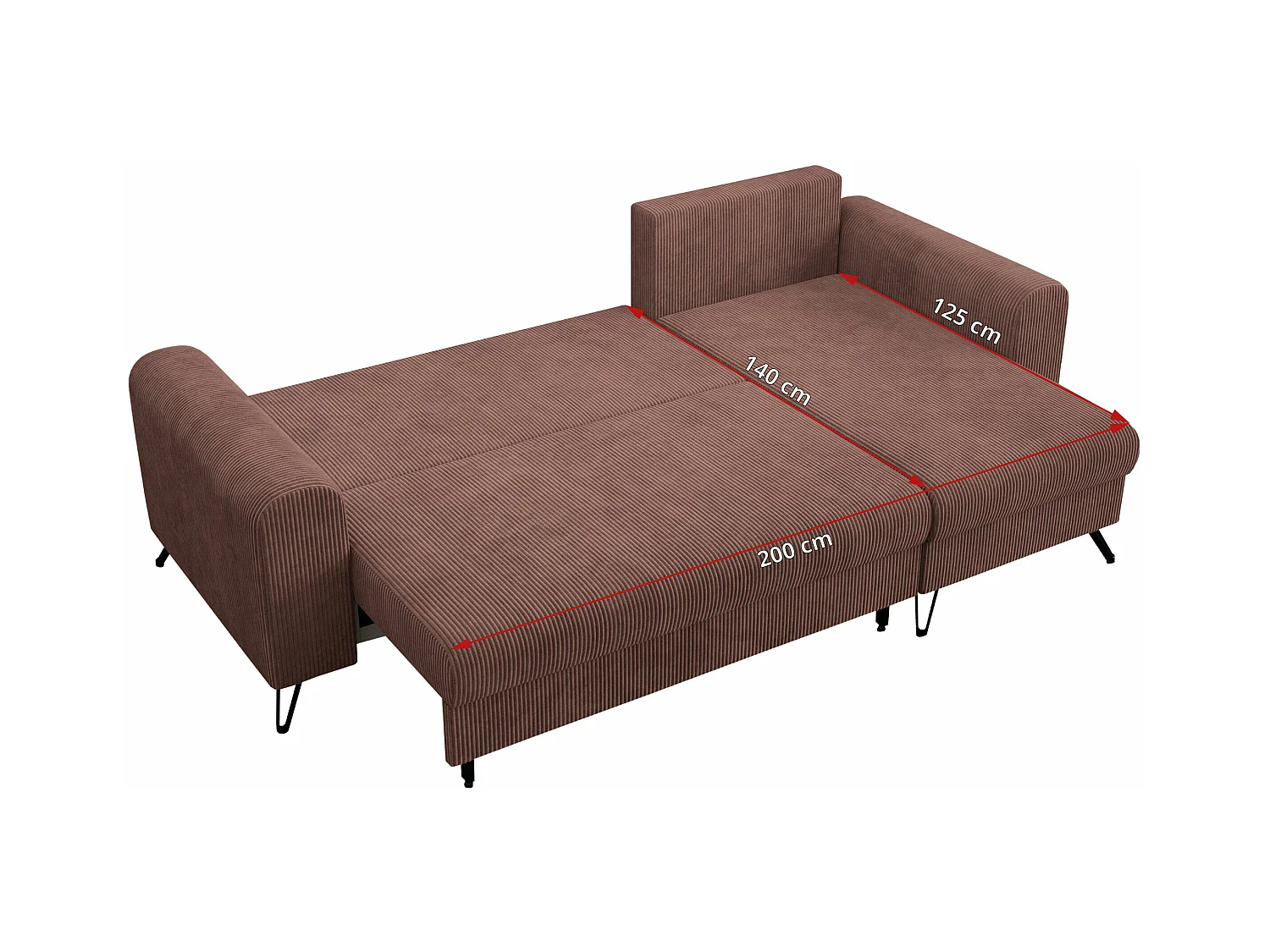 Ecksofa HUGO - L-Form mit Schlaffunktion, lose Kissen - Braun Cord