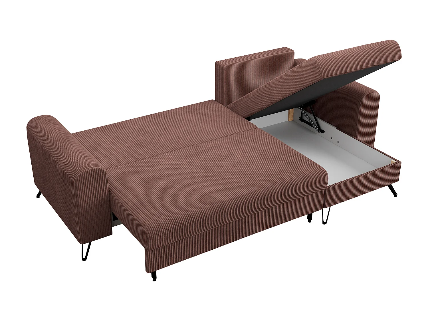 Ecksofa HUGO - L-Form mit Schlaffunktion, lose Kissen - Braun Cord