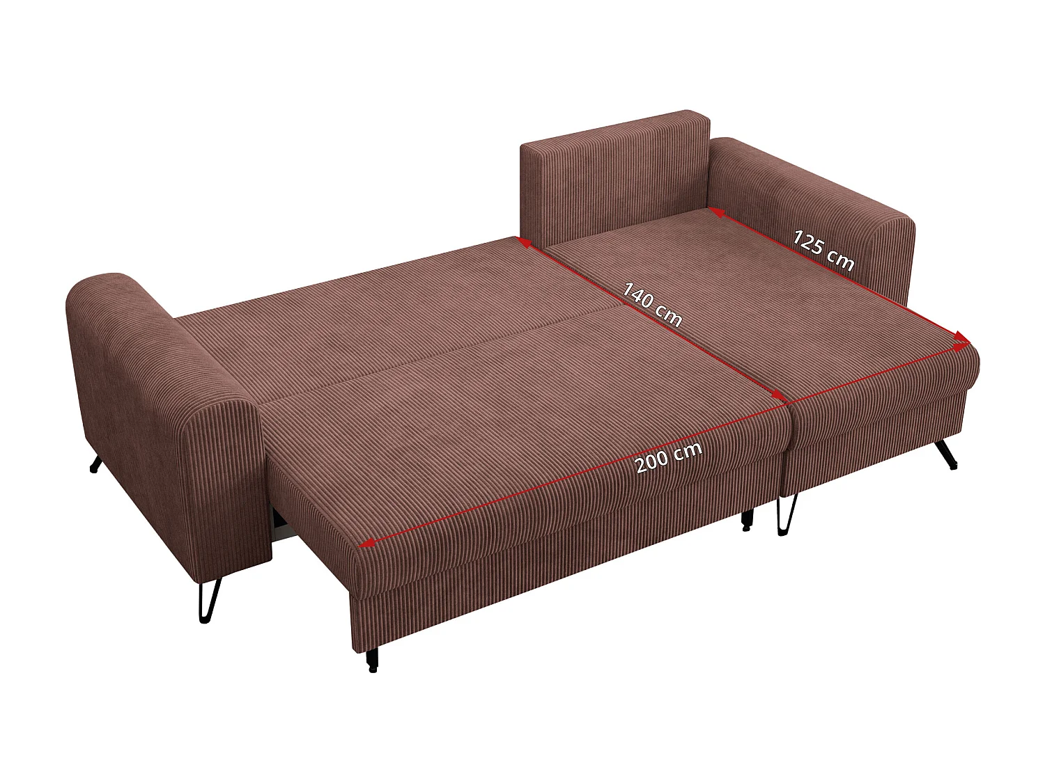 Ecksofa HUGO - L-Form mit Schlaffunktion, lose Kissen - Braun Cord
