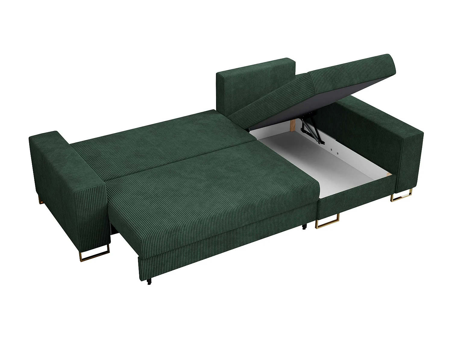 Ecksofa DORIAN - schlaffunktion und Bettkasten, lose Kissen - Grün Cord