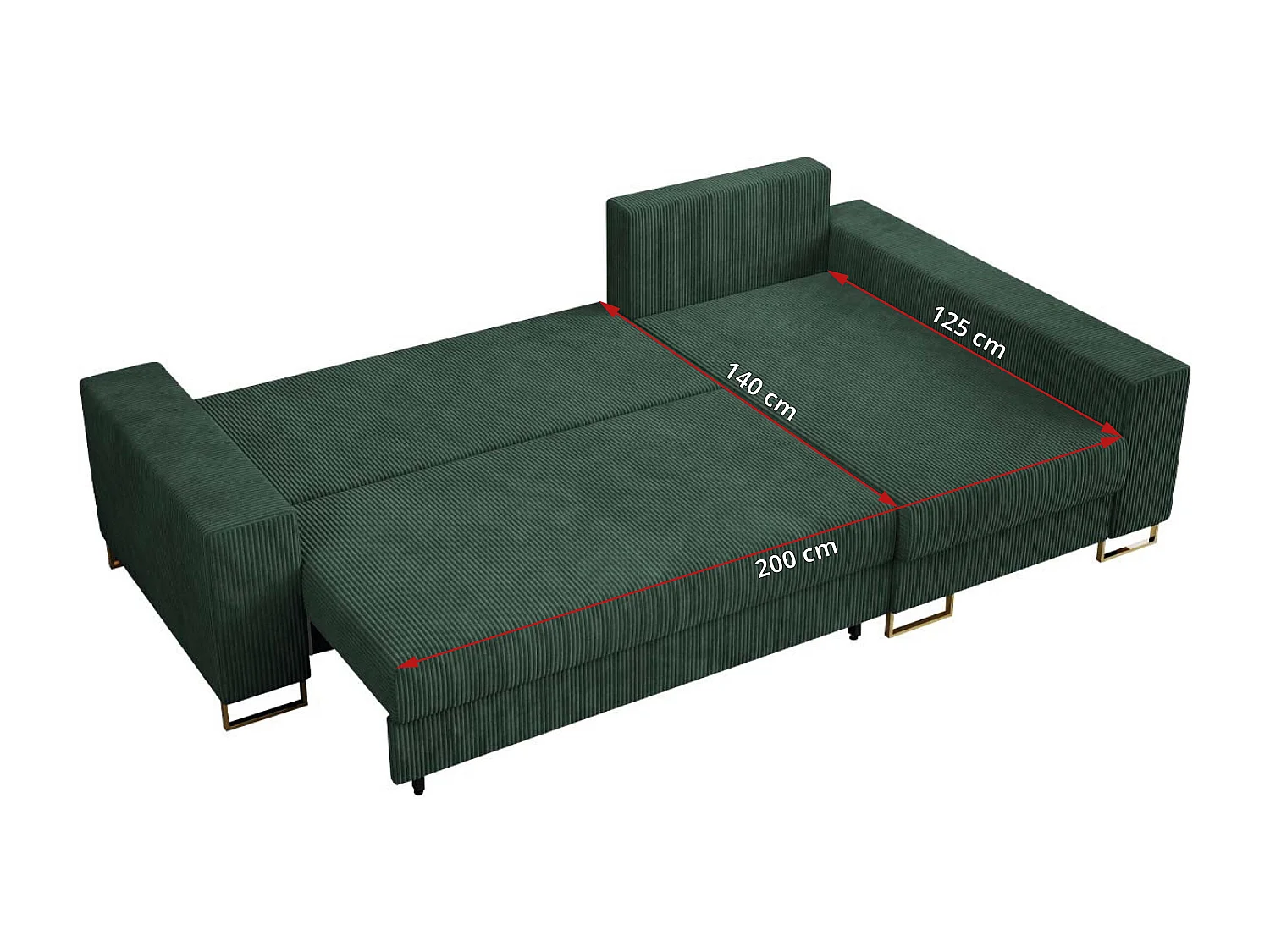 Ecksofa DORIAN - schlaffunktion und Bettkasten, lose Kissen - Grün Cord