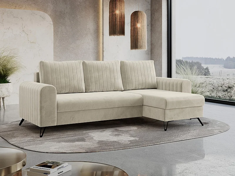 Ecksofa AXEL - universal mit schlaffunktion, Bettkasten - Beige Velvet