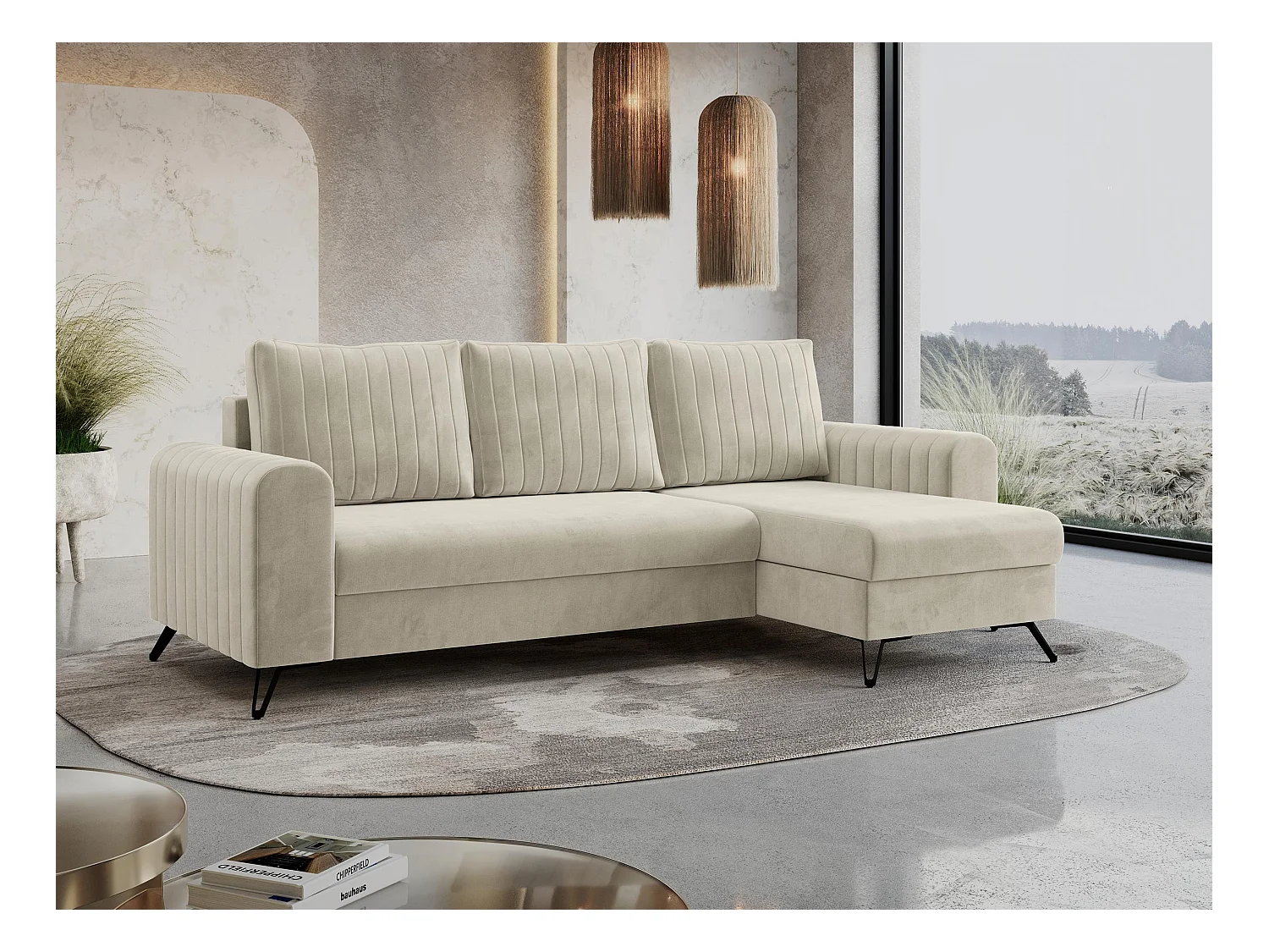 Ecksofa AXEL - universal mit schlaffunktion, Bettkasten - Beige Velvet