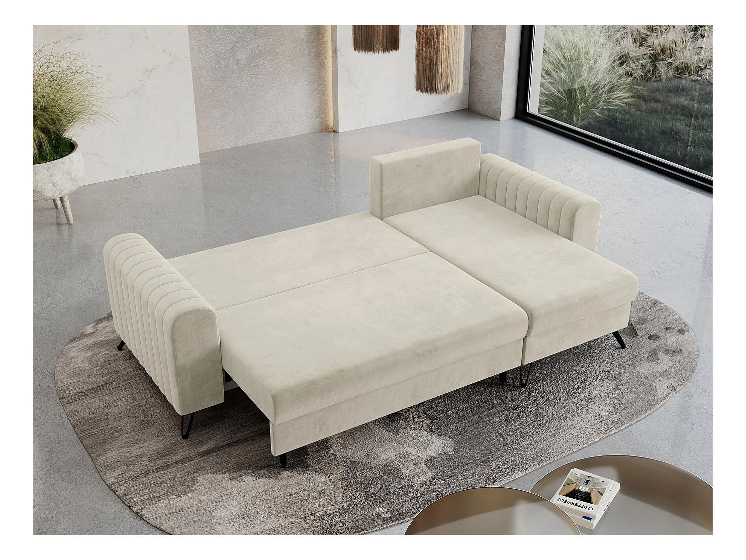 Ecksofa AXEL - universal mit schlaffunktion, Bettkasten - Beige Velvet