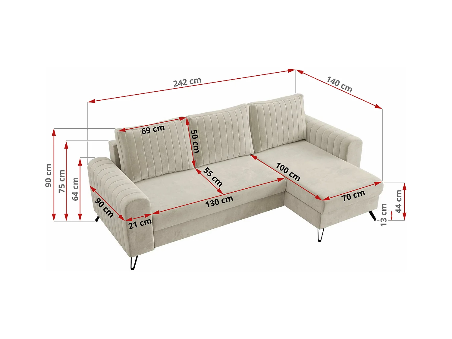 Ecksofa AXEL - universal mit schlaffunktion, Bettkasten - Beige Velvet