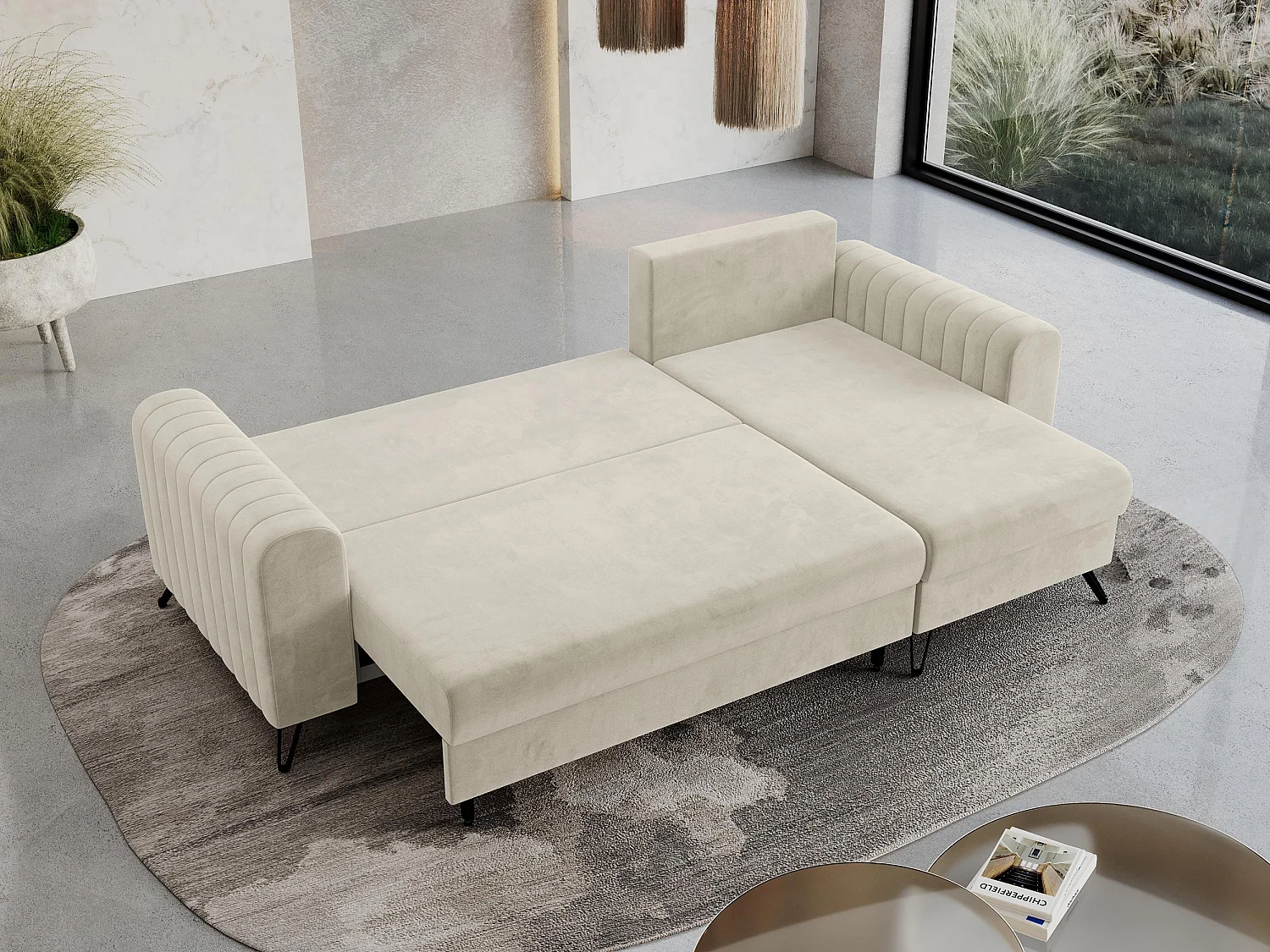 Ecksofa AXEL - universal mit schlaffunktion, Bettkasten - Beige Velvet