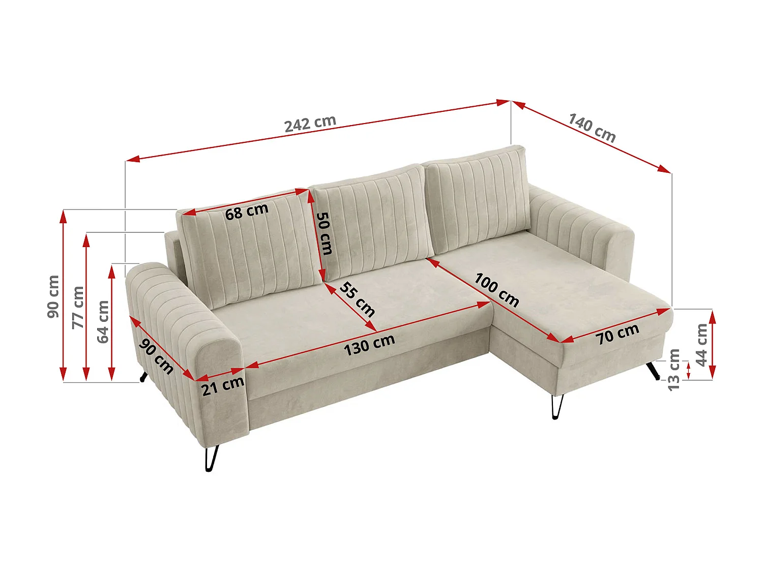 Ecksofa AXEL - universal mit schlaffunktion, Bettkasten - Beige Velvet