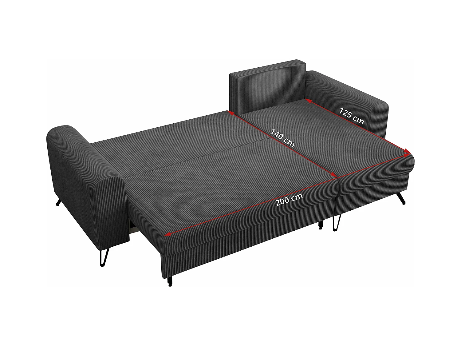 Ecksofa HUGO - L-Form mit Schlaffunktion, lose Kissen - Dunkelgrau Cord