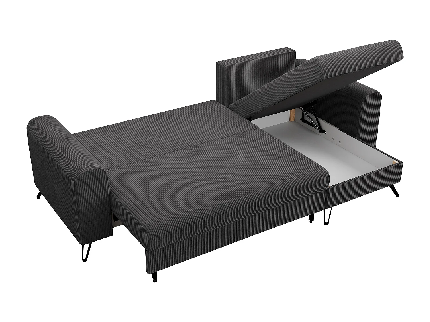 Ecksofa HUGO - L-Form mit Schlaffunktion, lose Kissen - Dunkelgrau Cord