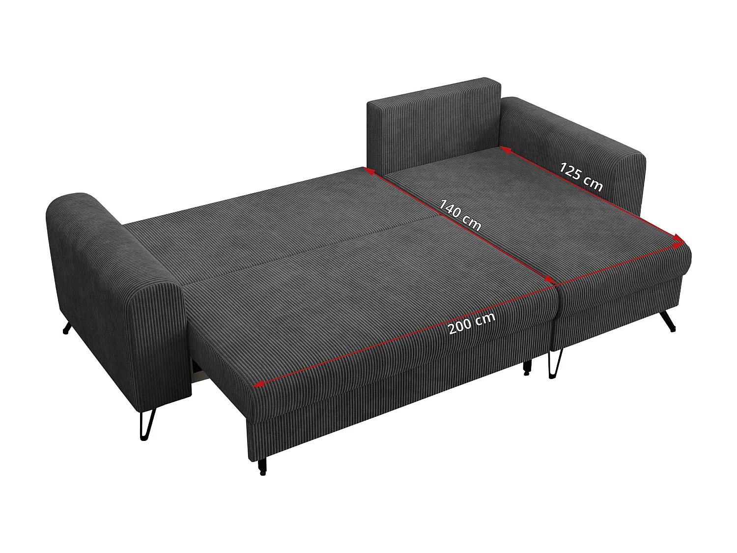 Ecksofa HUGO - L-Form mit Schlaffunktion, lose Kissen - Dunkelgrau Cord