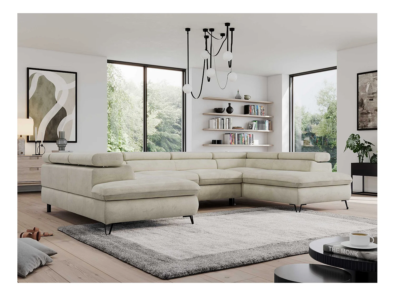 Ecksofa PEDRO U - XXL U-förmige Ecke, schlaffunktion und Bettkästen - Beige Velvet