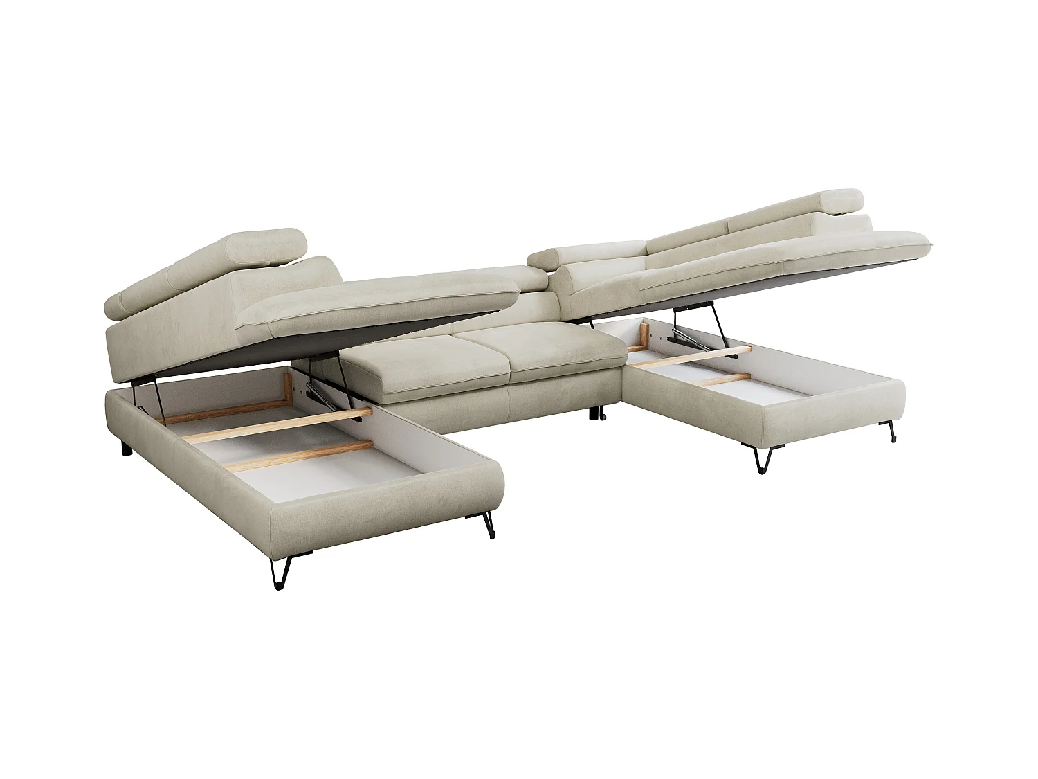 Ecksofa PEDRO U - XXL U-förmige Ecke, schlaffunktion und Bettkästen - Beige Velvet