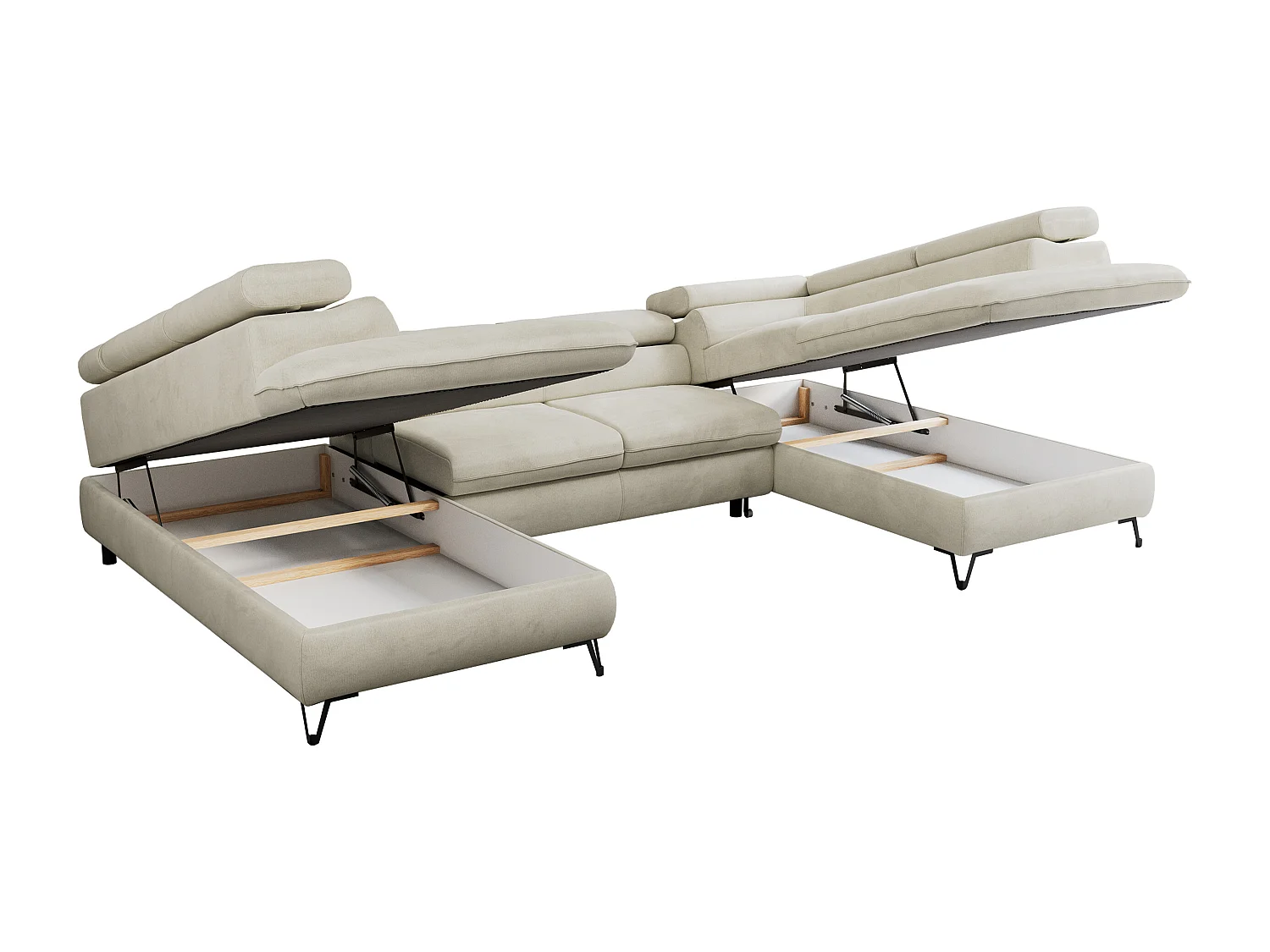 Ecksofa PEDRO U - XXL U-förmige Ecke, schlaffunktion und Bettkästen - Beige Velvet