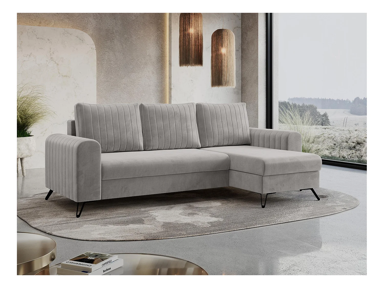 Ecksofa AXEL - universal mit schlaffunktion, Bettkasten - Hellgrau Velvet