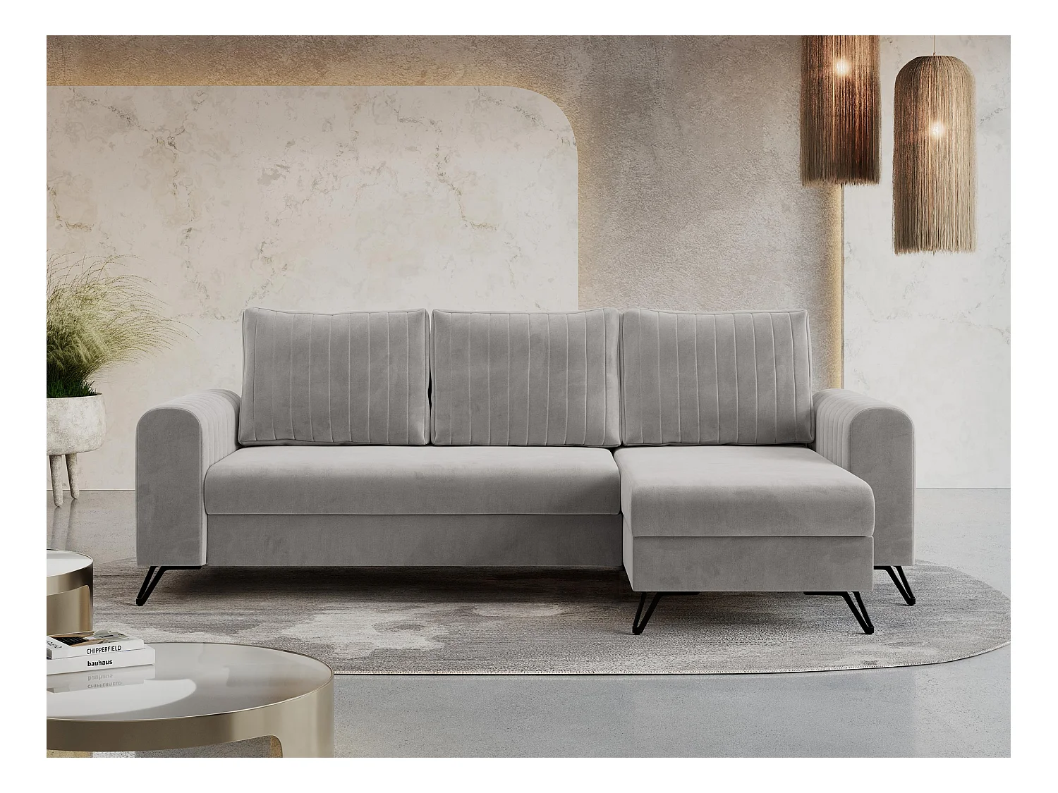 Ecksofa AXEL - universal mit schlaffunktion, Bettkasten - Hellgrau Velvet