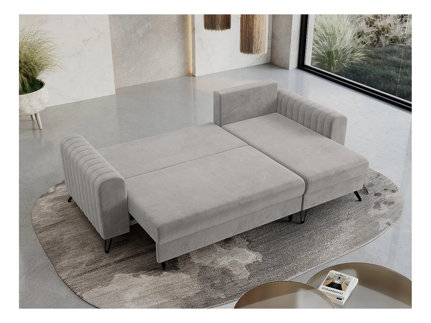 Ecksofa AXEL - universal mit schlaffunktion, Bettkasten - Hellgrau Velvet