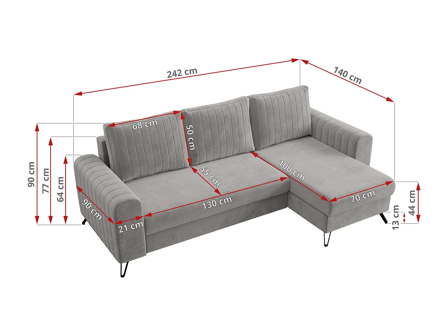 Ecksofa AXEL - universal mit schlaffunktion, Bettkasten - Hellgrau Velvet