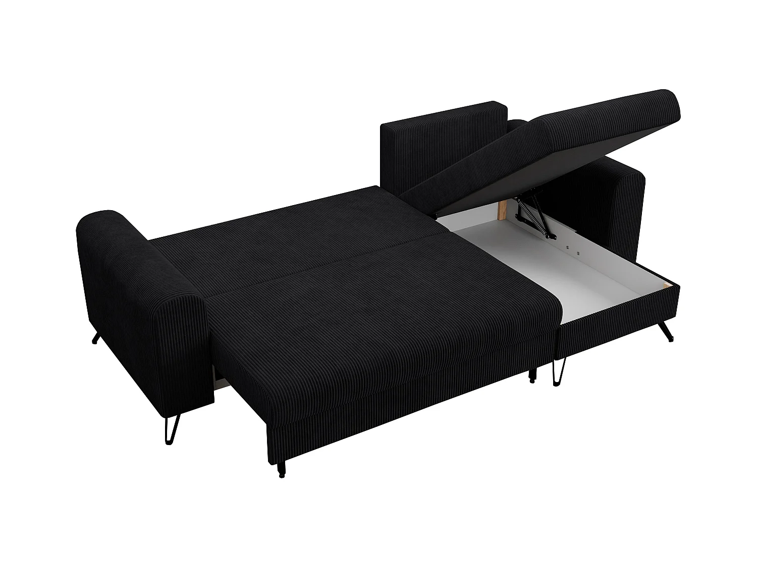 Ecksofa HUGO - L-Form mit Schlaffunktion, lose Kissen - Schwarz Cord