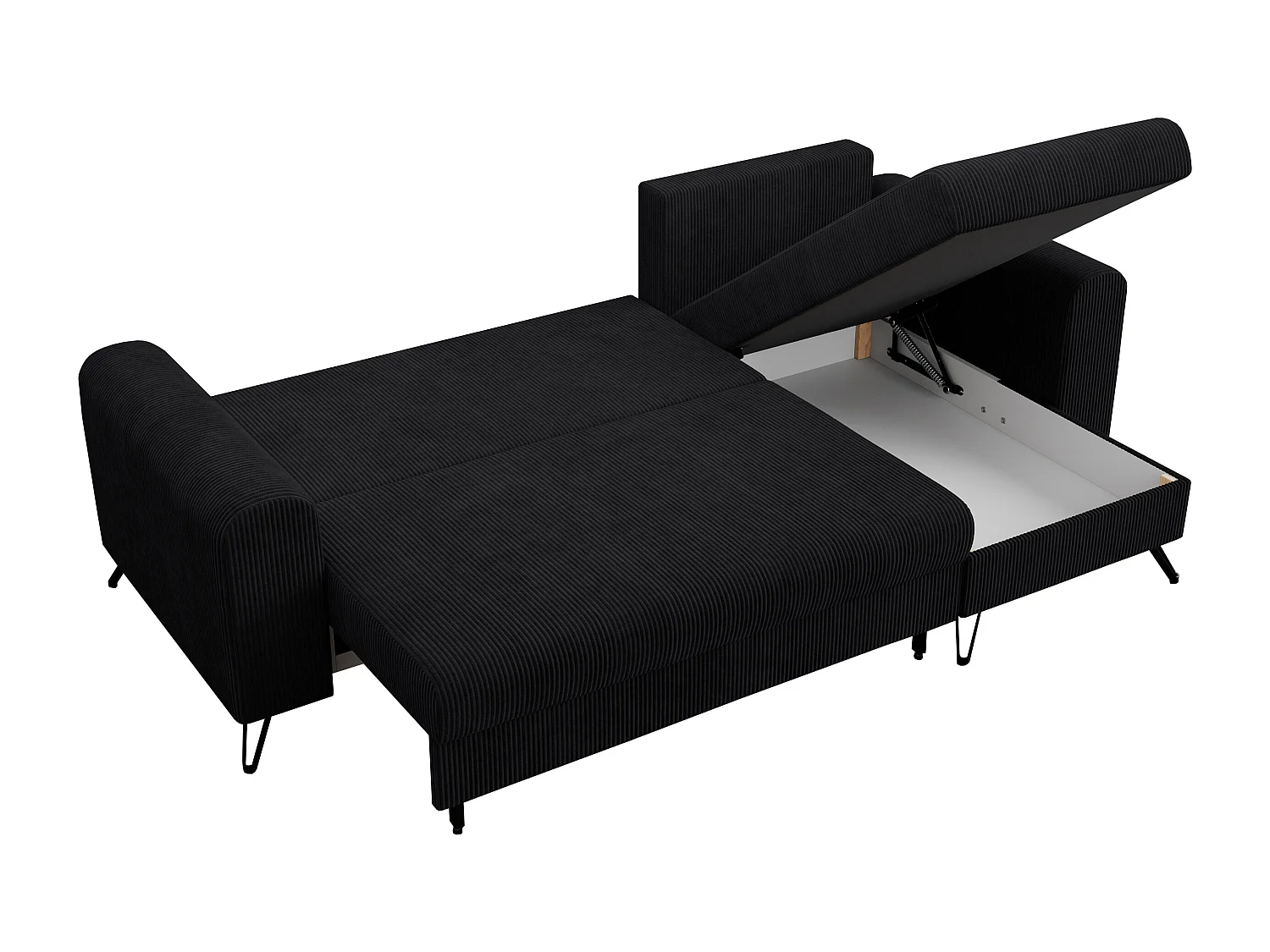 Ecksofa HUGO - L-Form mit Schlaffunktion, lose Kissen - Schwarz Cord