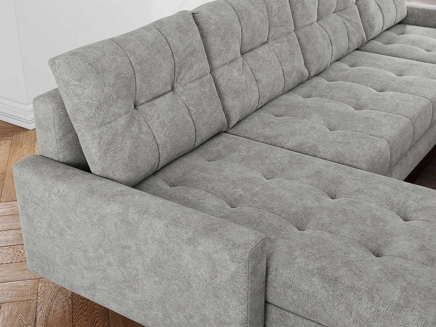 Ecksofa COLIN U mit Bettfunktion - skandinavisches design, lose Kissen - Hellgrau Stukture