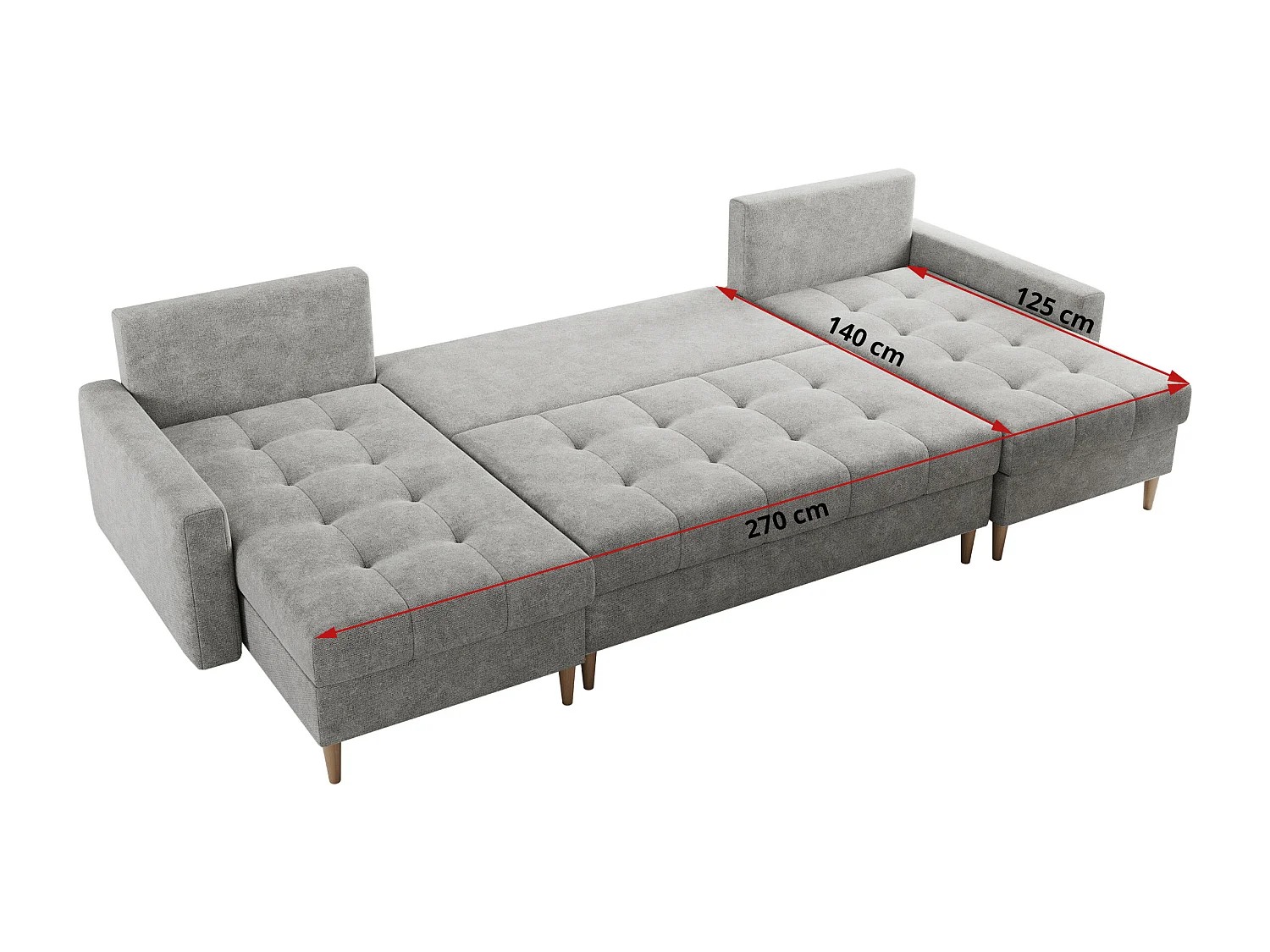 Ecksofa COLIN U mit Bettfunktion - skandinavisches design, lose Kissen - Hellgrau Stukture