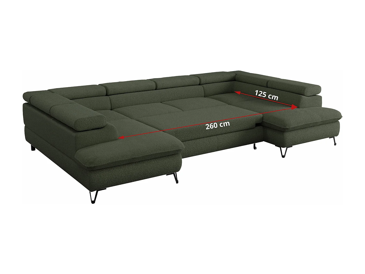 Ecksofa PEDRO U - XXL U-förmige Ecke, schlaffunktion und Bettkästen - Grün Boucle