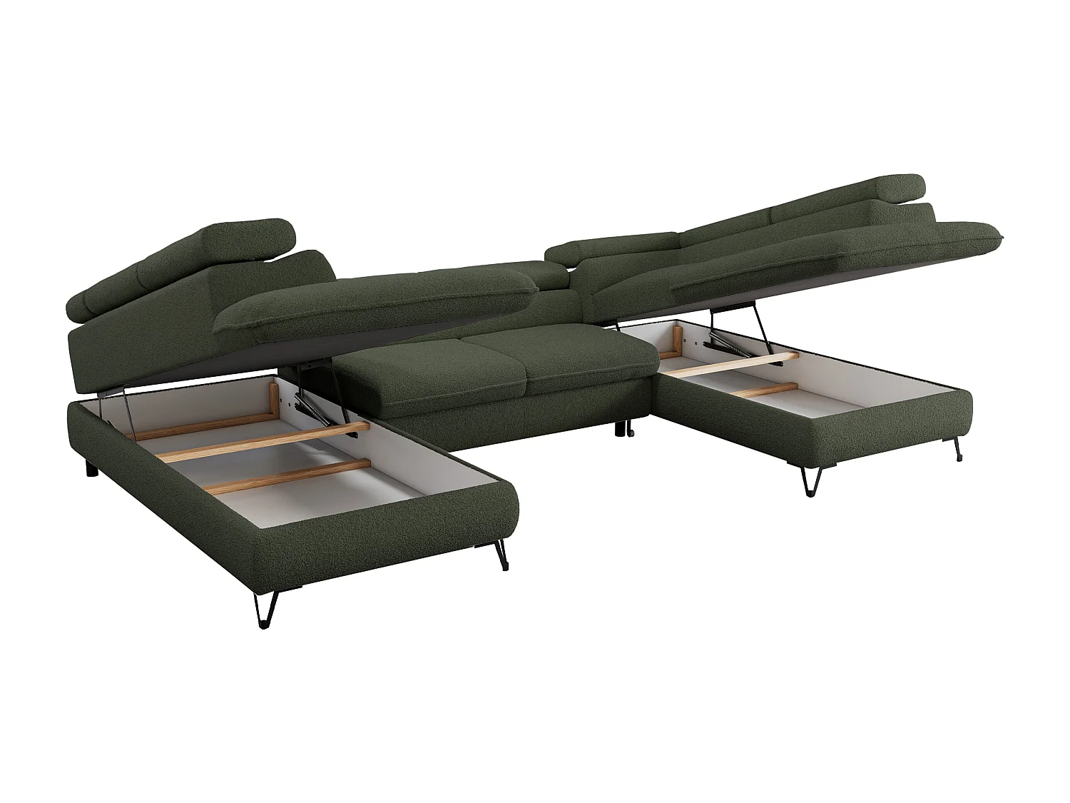 Ecksofa PEDRO U - XXL U-förmige Ecke, schlaffunktion und Bettkästen - Grün Boucle