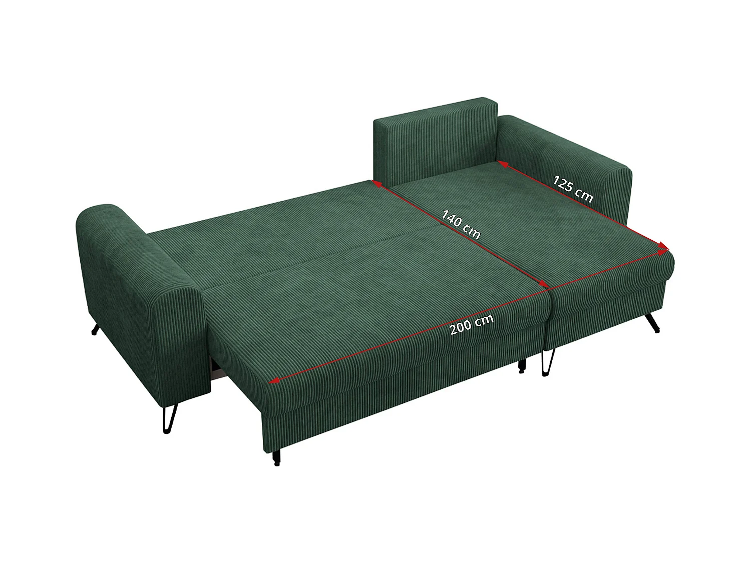 Ecksofa HUGO - L-Form mit Schlaffunktion, lose Kissen - Grün Cord