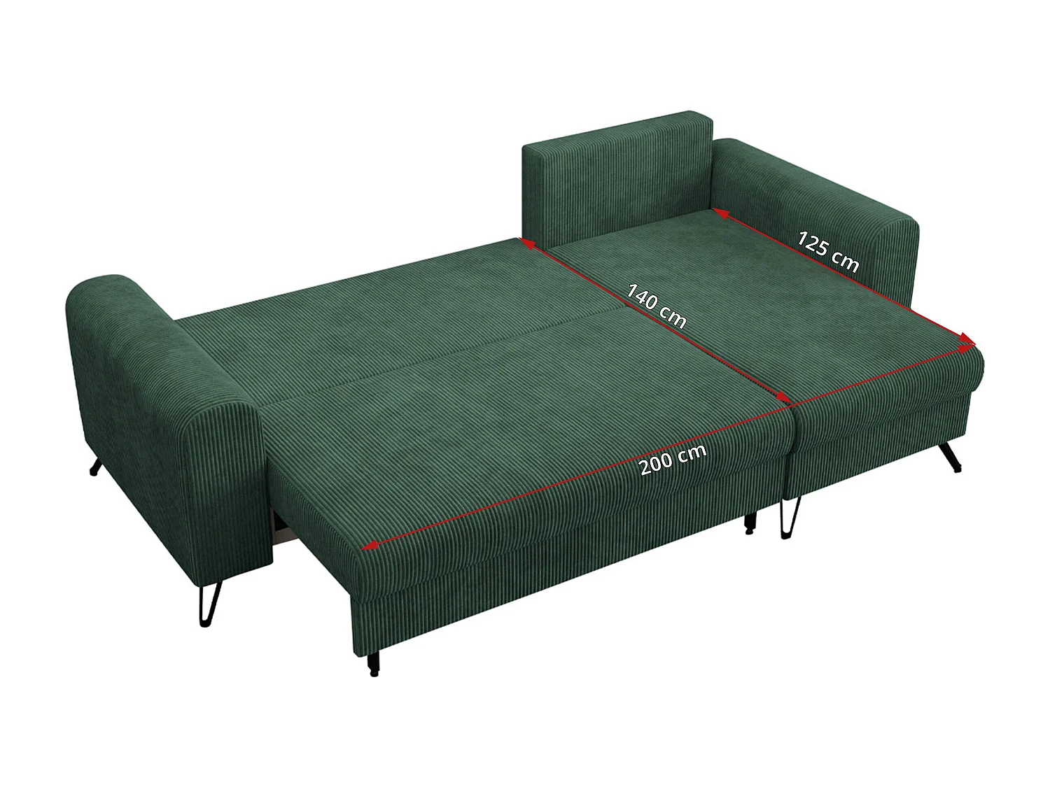 Ecksofa HUGO - L-Form mit Schlaffunktion, lose Kissen - Grün Cord